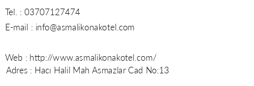 Asmal Konak Hotel telefon numaralar, faks, e-mail, posta adresi ve iletiim bilgileri